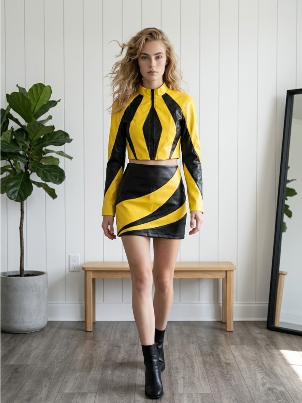 Fashion Nova Yellow & Black Colorblock Mini Skirt